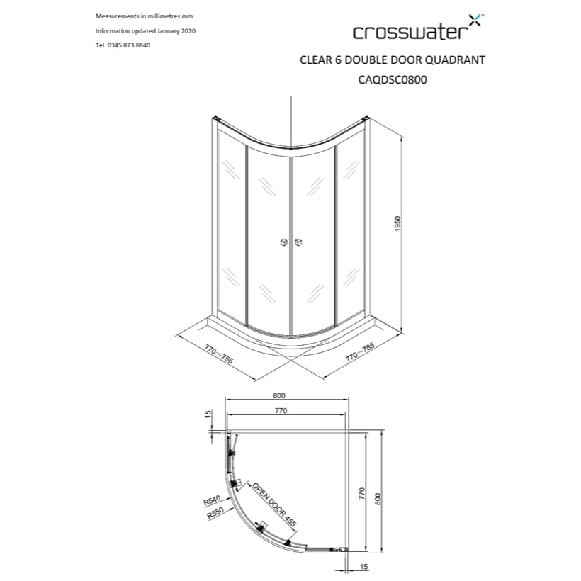 Crosswater Quadrant Shower Enclosure 800 x 800mm Crosswater Clear 6 Quadrant Double Door Shower Enclosure