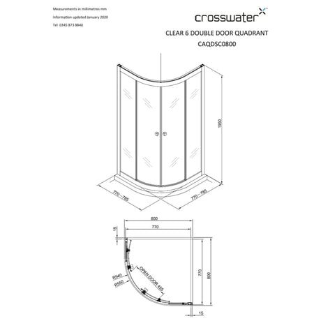 Crosswater Quadrant Shower Enclosure 800 x 800mm Crosswater Clear 6 Quadrant Double Door Shower Enclosure