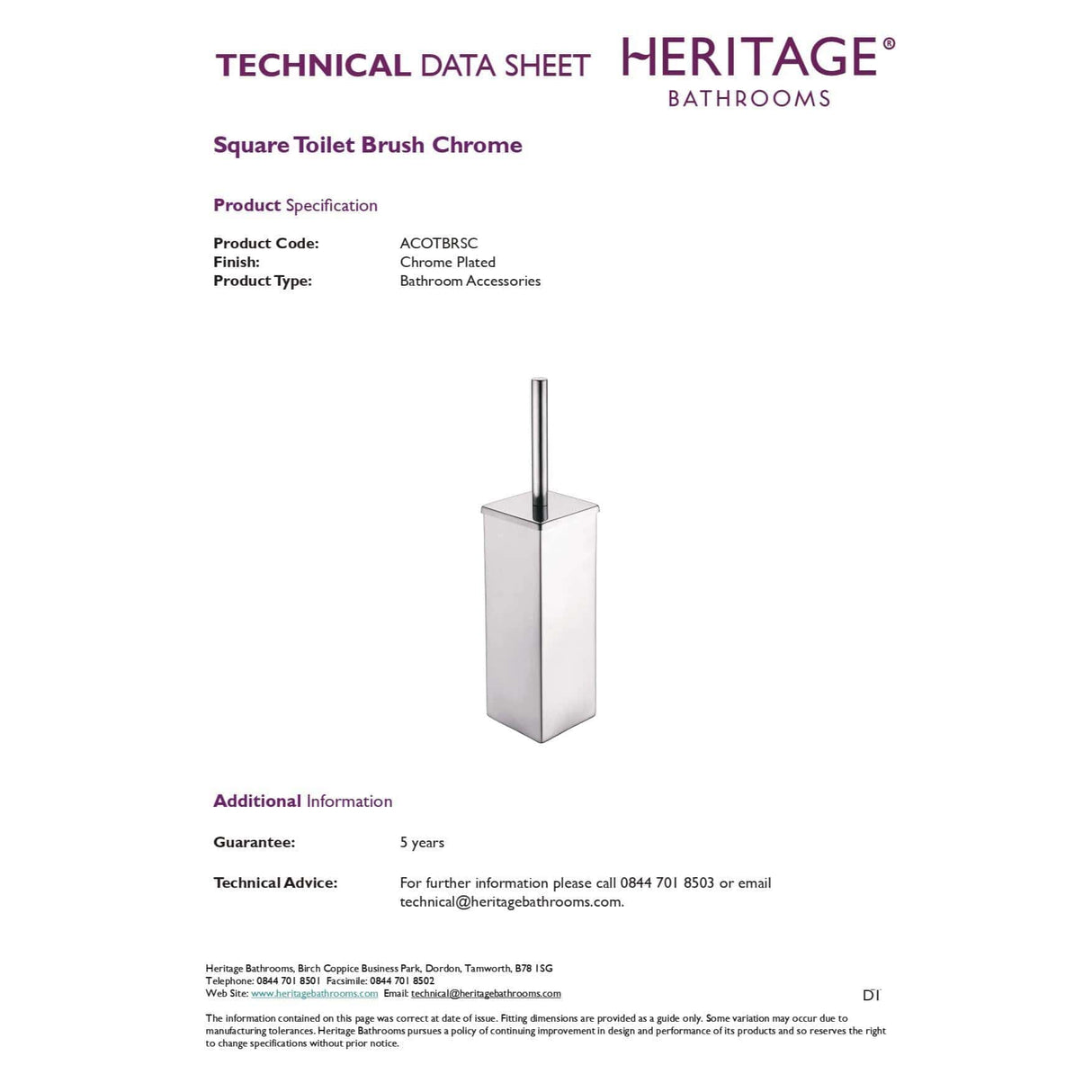 Heritage Toilet Brush Heritage Square Toilet Brush in Chrome