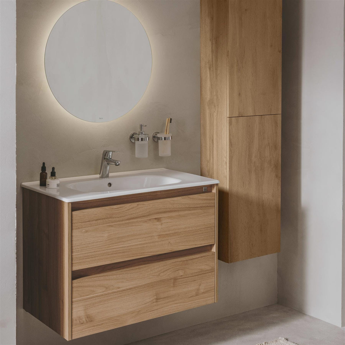 Roca Wall Mounted Vanity Unit Roca Tenet 800mm Wall Mounted Two Drawer Vanity Unit with Basin