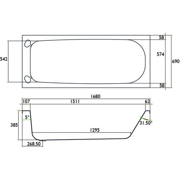 Heritage Standard Acrylic Bath Heritage Blenheim Acrylic Single Ended Fitted Bath - 1700 x 700mm