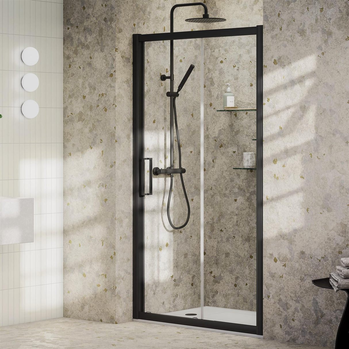 Aquarius Sliding Shower Door Black / 1500mm Aquarius Pluvia 8mm Sliding Shower Door