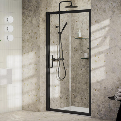 Aquarius Sliding Shower Door Black / 1500mm Aquarius Pluvia 8mm Sliding Shower Door
