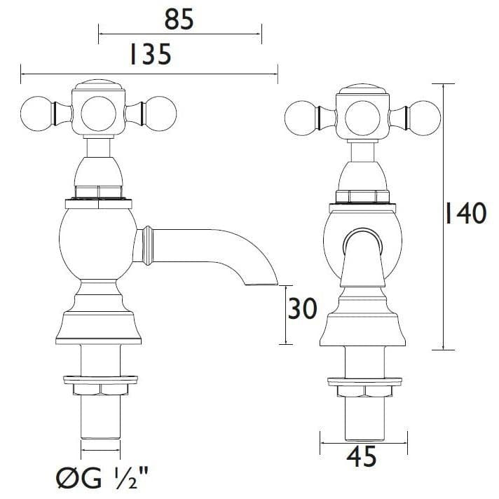 Heritage Pillar Basin Tap Heritage Hartlebury Basin Pillar Taps (Pair)
