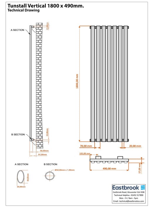 Eastbrook Designer Towel Radiator Eastbrook Tunstall Straight Vertical Designer Radiator in Chrome
