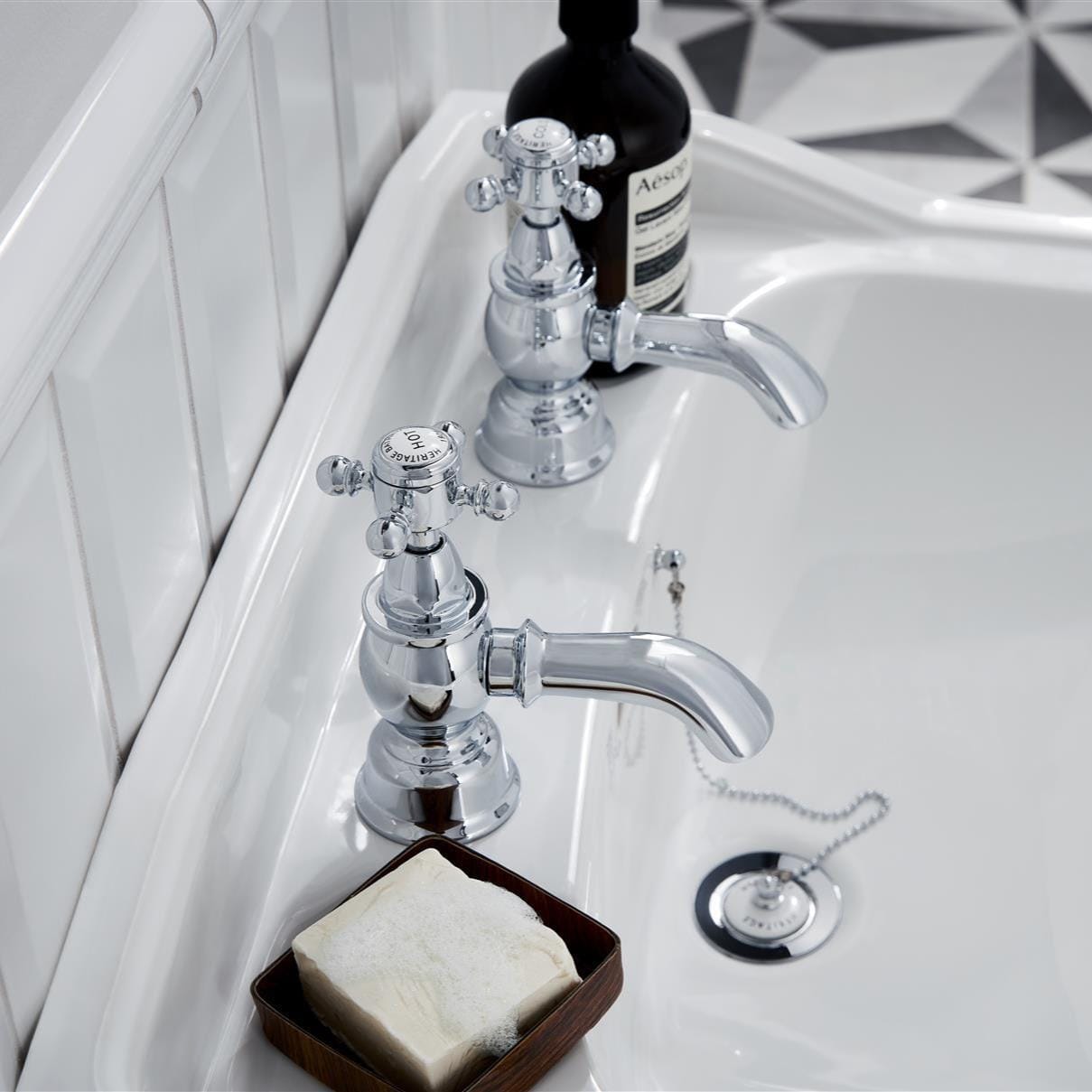 Heritage Pillar Basin Tap Chrome Heritage Hartlebury Basin Pillar Taps (Pair)