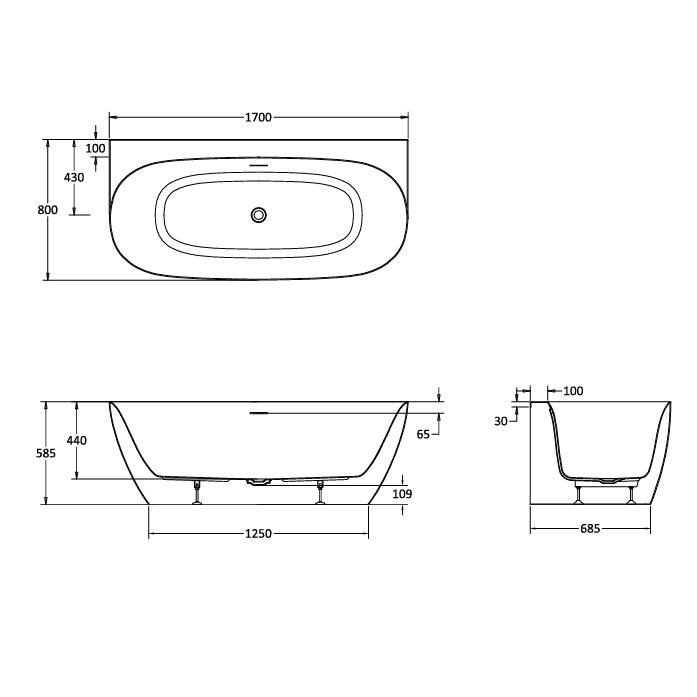 Crosswater Back To Wall Freestanding Bath Crosswater Auriga Back to Wall Freestanding Bath - 1700 x 800mm