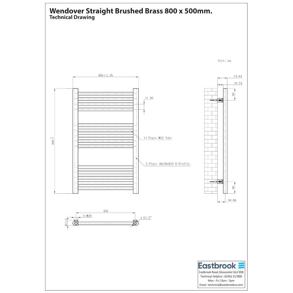 Eastbrook Wendover Straight Heated Towel Rail in Brushed Brass