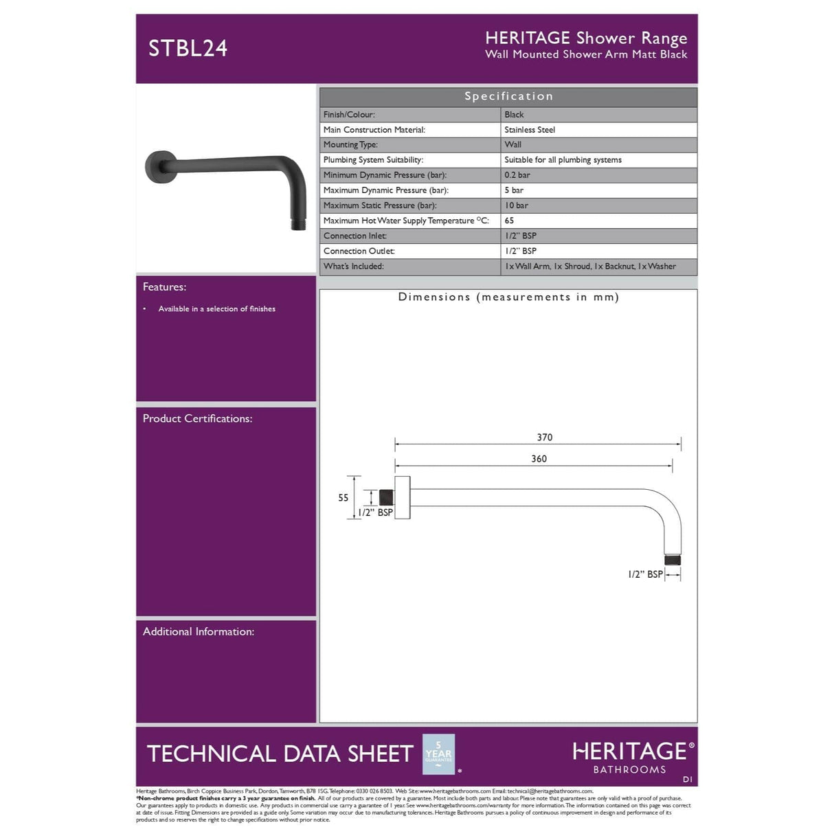 Heritage Fixed Shower Arm Heritage Wall Mounted Fixed Shower Arm