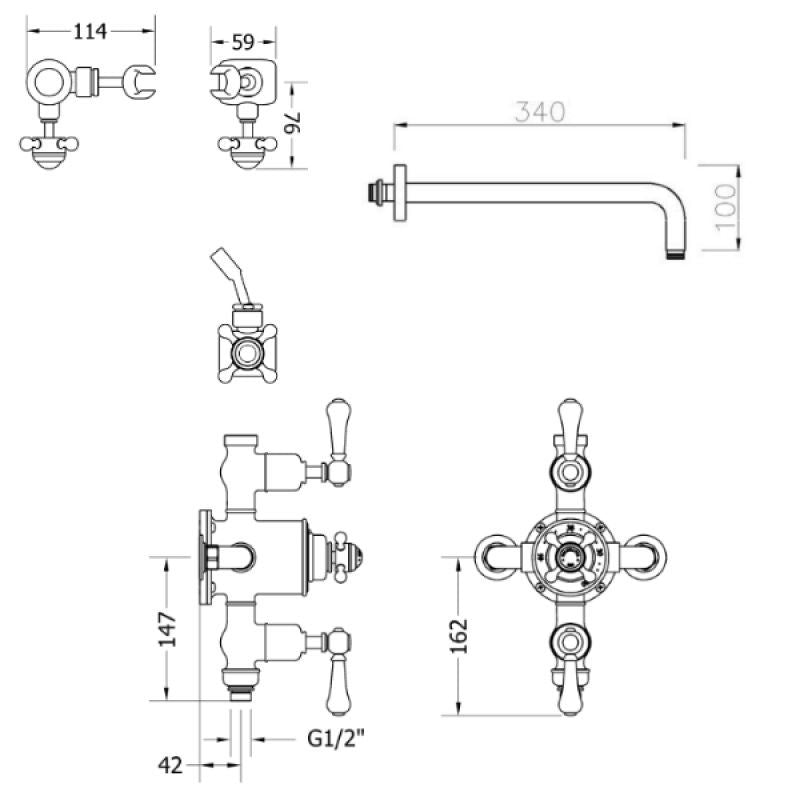 Crosswater Belgravia Thermostatic Shower Kit with Fixed Shower Head and Handset
