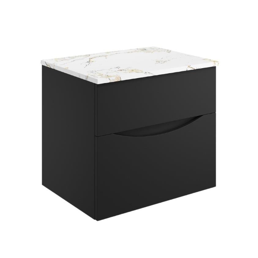 Crosswater Wall Mounted Vanity Unit Matt Black / Gold Vein Estatuario / 600mm Crosswater Glide II 2 Drawer Vanity Unit with Worktop
