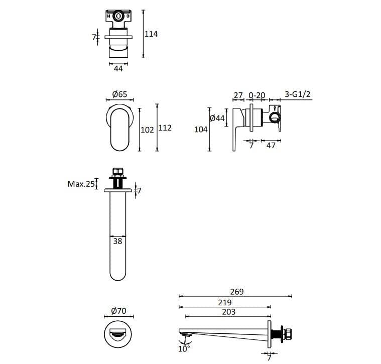 Crosswater Wall Mounted Basin Tap Crosswater Drift 2 Hole Wall Mounted  Basin Mixer Tap
