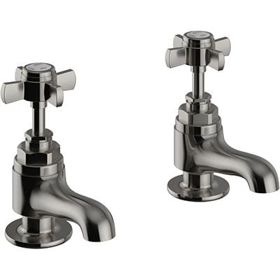 Heritage Pillar Bath Tap Brushed Nickel Heritage Dawlish Bath Pillar Taps (Pair)