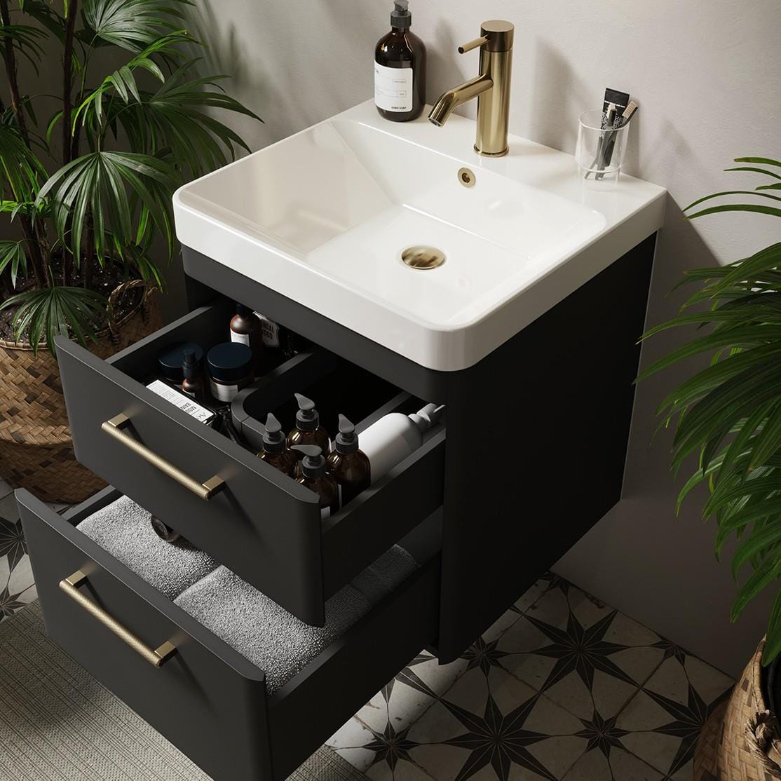 Saneux Wall Mounted Unit Saneux Hyde Vanity Unit With Basin - 500 x 460mm - Two Drawer - Wall Mounted