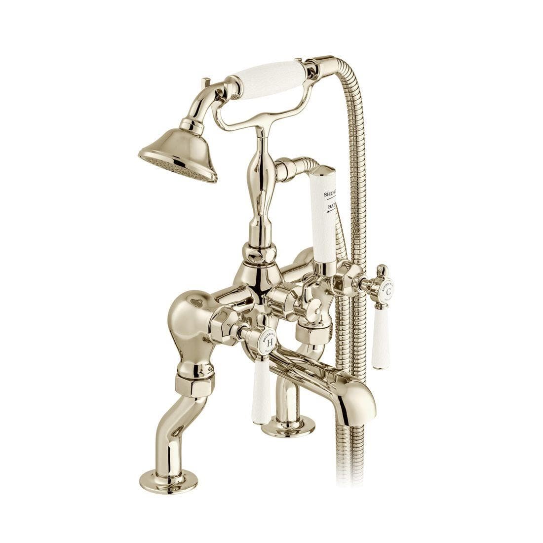 Vado Bath Shower Mixer Bright Nickel Booth & Co. Axbridge Lever Deck Mounted Bath Shower Mixer with Traditional Shower Handset