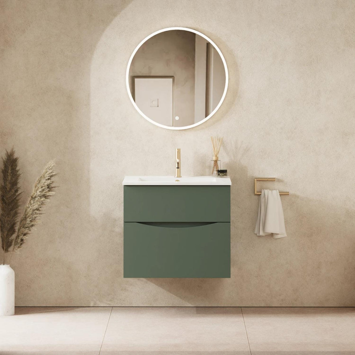 Crosswater Wall Mounted Vanity Unit 600mm / Sage Green Crosswater Glide II Wall Mounted Two Drawer Vanity Unit with Basin