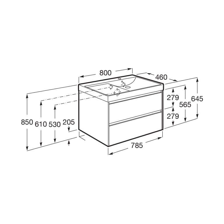 Roca Ona 800mm Wall Mounted Two Drawer Vanity Unit with Basin