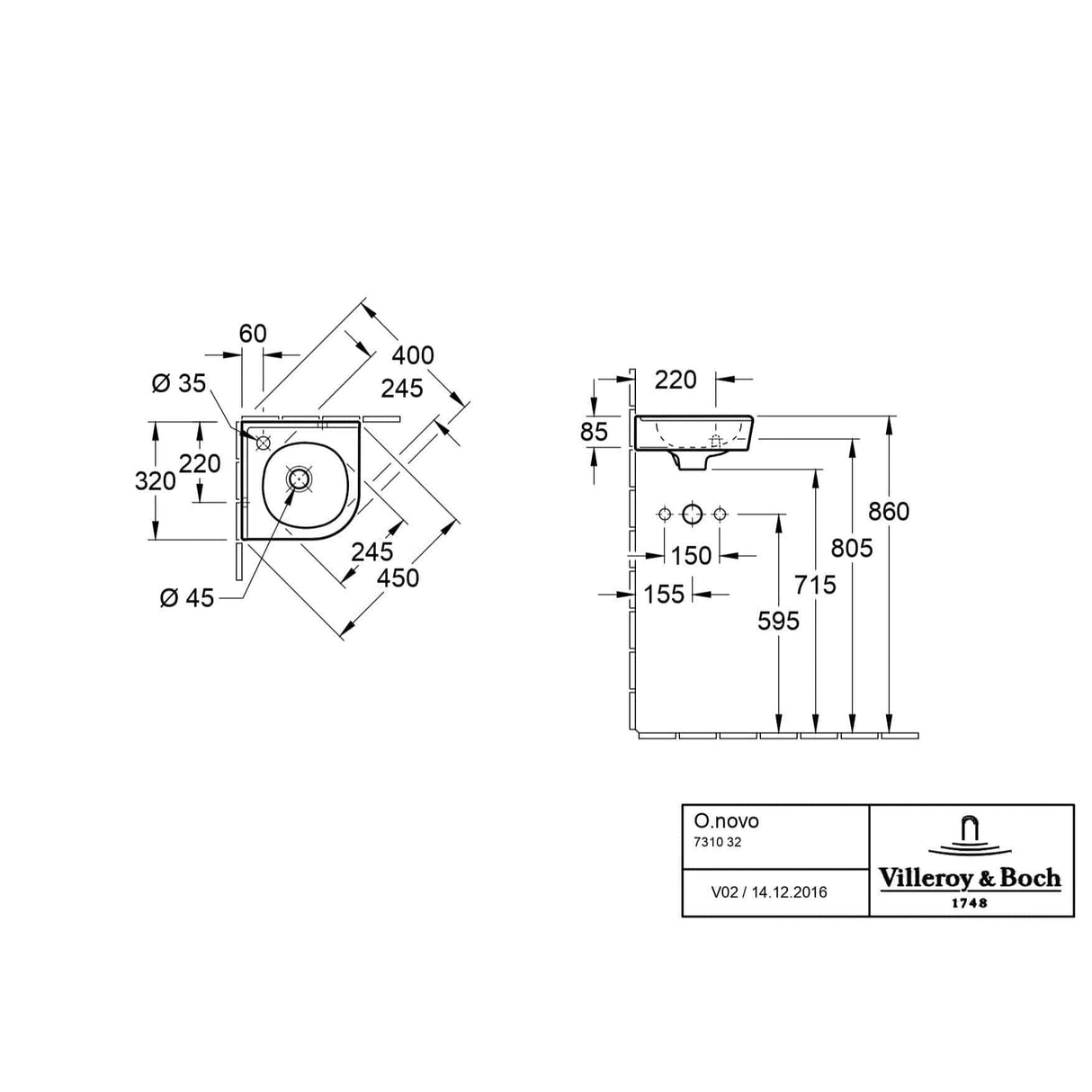 Villeroy & Boch Cloakroom Basin Villeroy & Boch O.novo 400mm Corner Cloakroom Basin in White Alpin