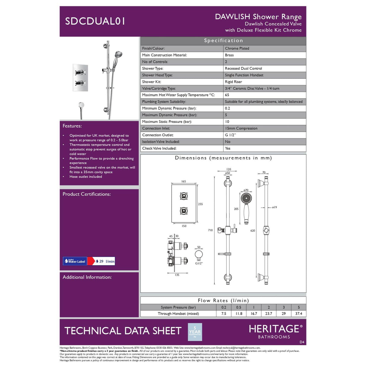 Heritage Dawlish Concealed Shower with Premium Flexible Riser Kit