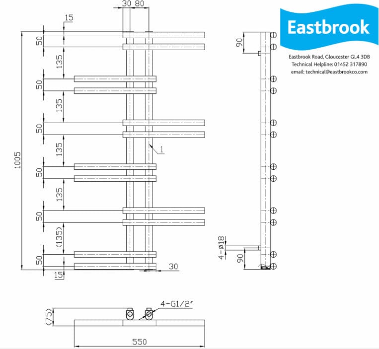 Eastbrook Designer Towel Radiator Eastbrook Pesaro Straight Vertical Heated Towel Rail in Chrome