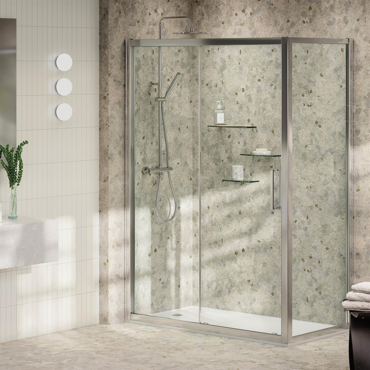 Aquarius Shower Door Silver / 700mm Aquarius Pluvia 6mm Shower Door Side Panel