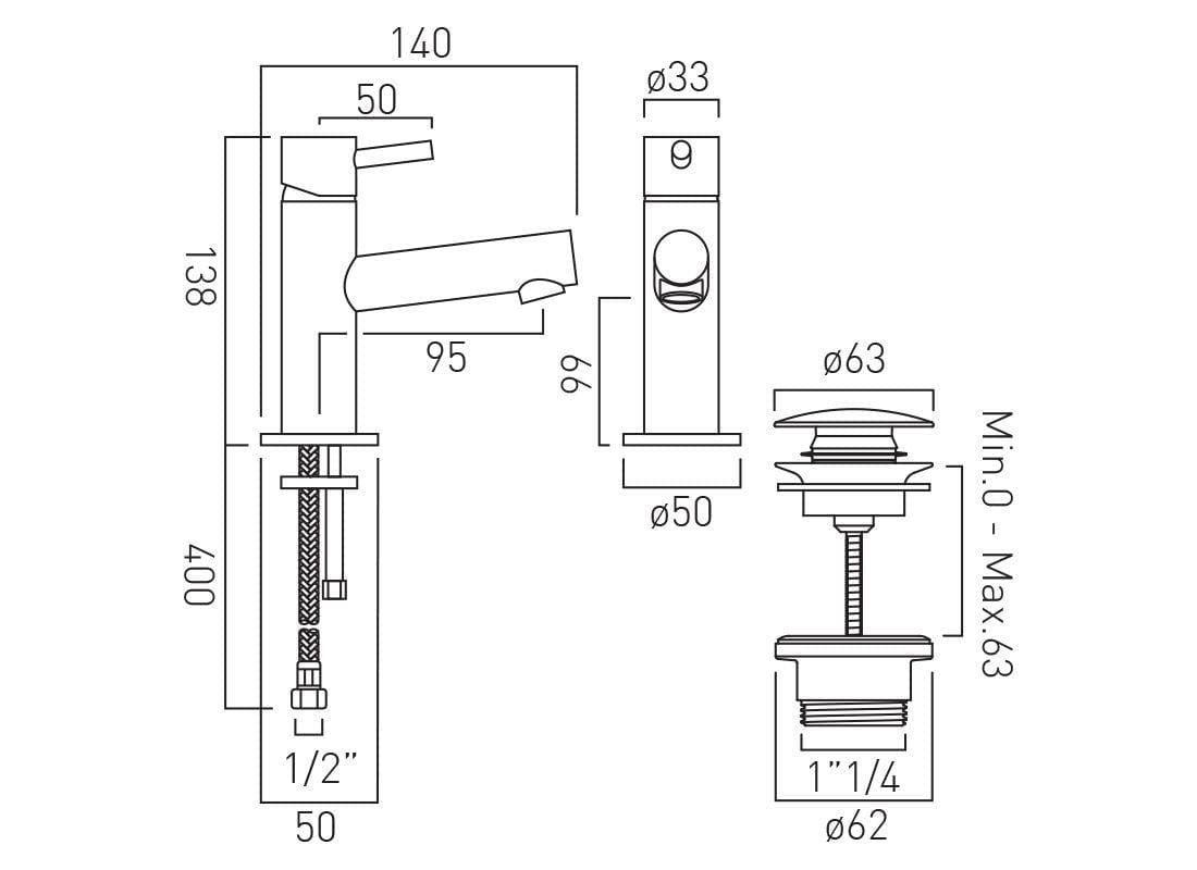 VADO Mono Basin Tap Vado Zoo Mini Mono Basin Mixer Tap with Universal Waste in Chrome