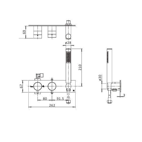 Crosswater Concealed Shower Valve Crosswater MPRO 2 Outlet, 2 Handle Horizontal Concealed Thermostatic Shower Valve with Handset