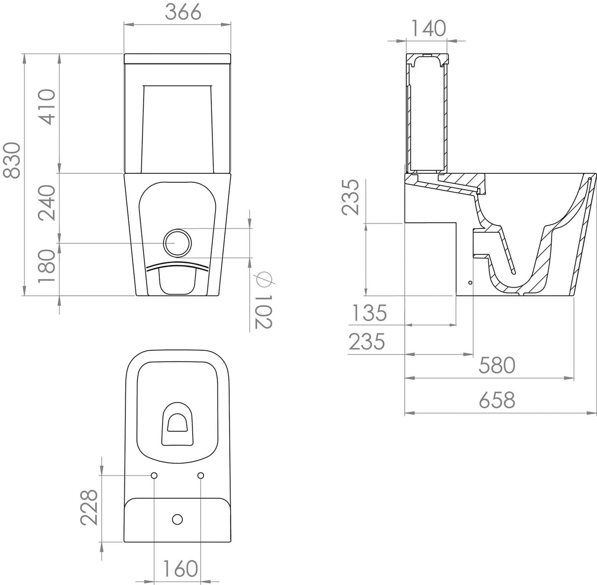 Saneux Close Coupled Toilet Saneux Matteo Close Coupled Rimless Toilet - Right or Left Soil Exit - with Soft Close Seat