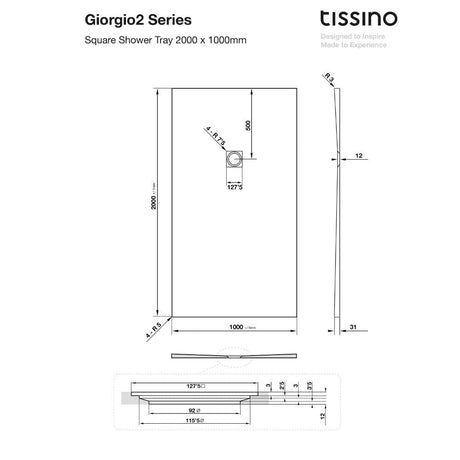 Tissino Rectangle Shower Tray 2000 x 1000mm Tissino Giorgio2 Rectangle Shower Tray in Graphite Slate