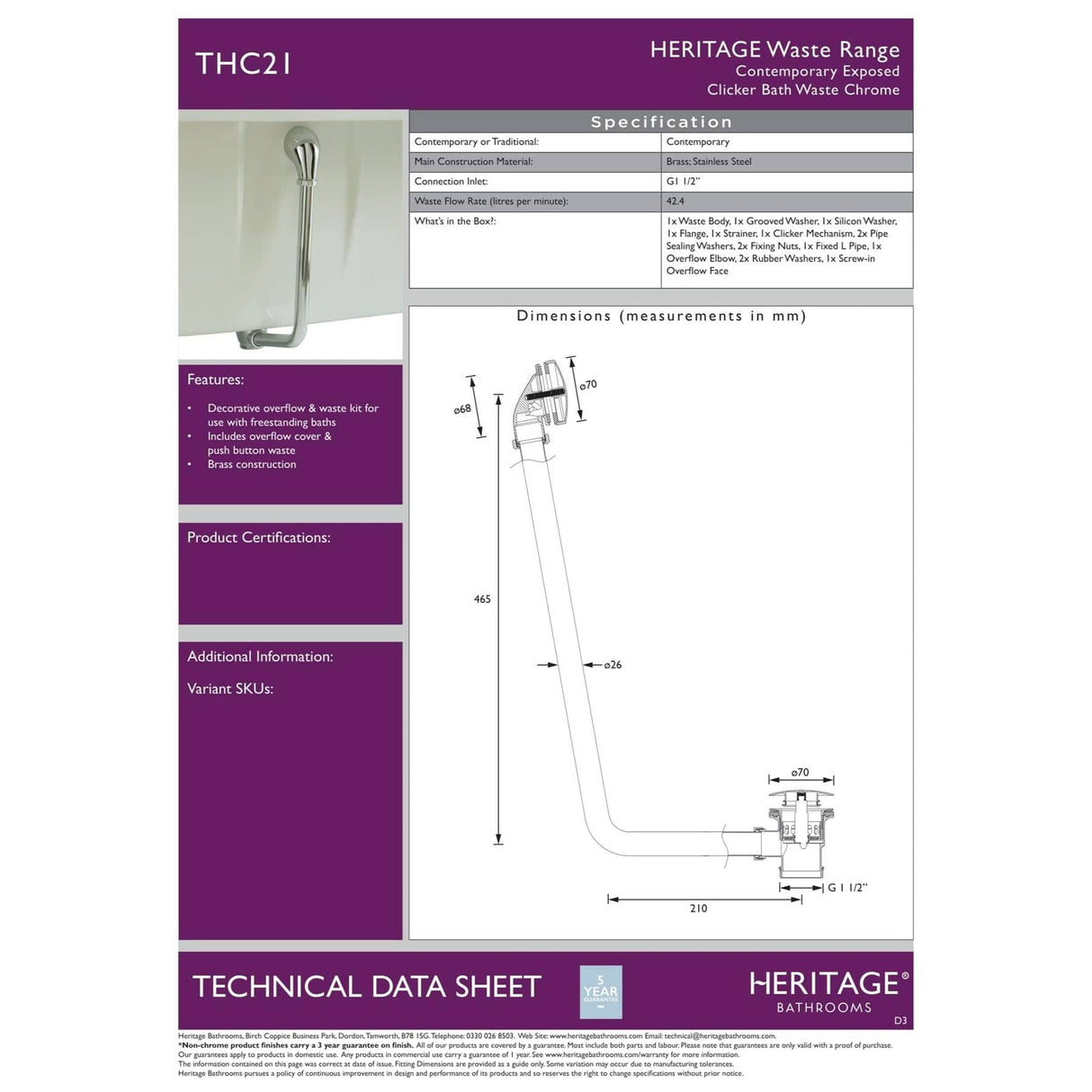 Heritage Exposed Bath Waste Heritage Exposed Push Button Bath Waste and Overflow Kit