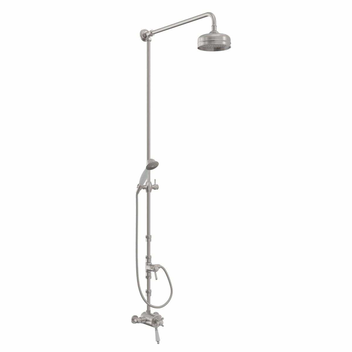 Heritage Exposed Shower Set Brushed Nickel Heritage Dawlish Exposed Shower Valve with Premium Fixed Riser Kit, Fixed Shower Head and Diverter to Handset
