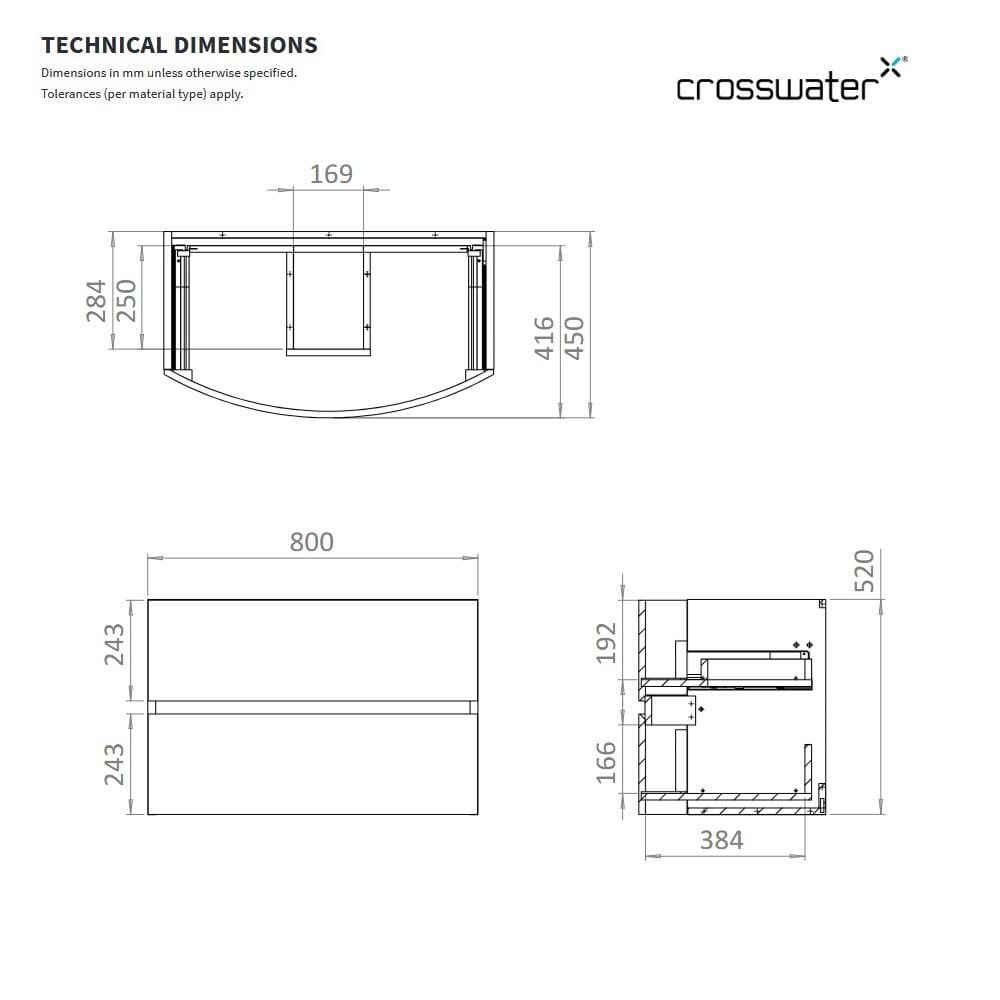 Crosswater Wall Mounted Vanity Unit Crosswater Svelte Wall Hung Vanity Unit with Basin