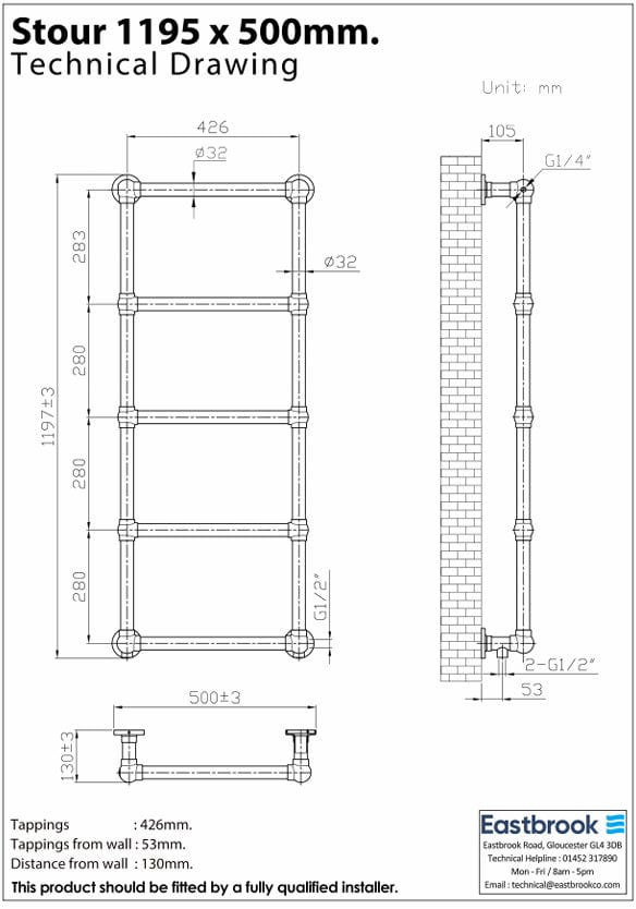 Eastbrook Traditional Towel Rail Eastbrook Stour Vertical Traditional Heated Towel Rail in Matt Black