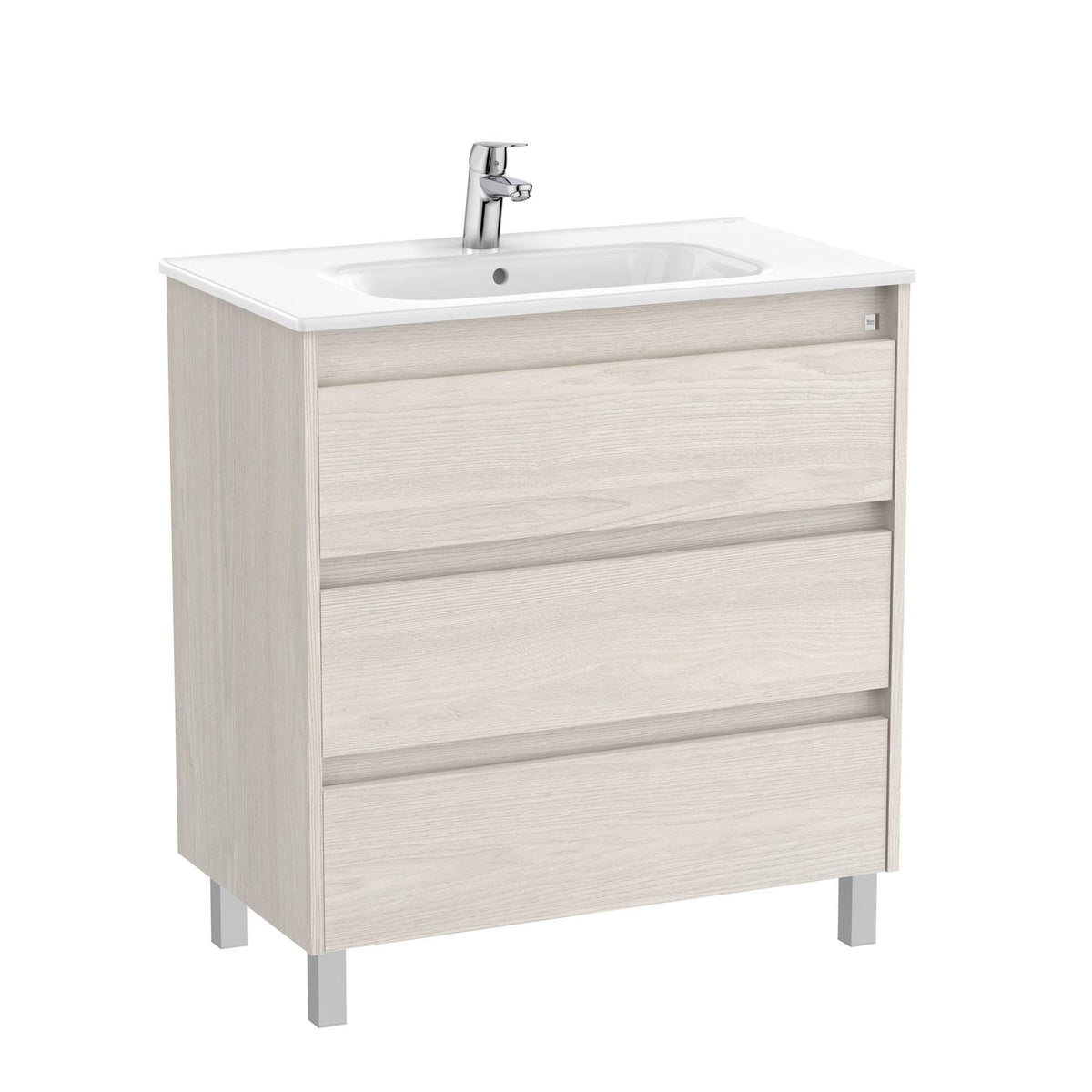 Roca Floor Standing Vanity Unit Nordic Ash Roca Tenet 800mm Floor Standing Three Drawer Vanity Unit with Basin