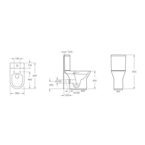 Imex Close Coupled Toilet Imex Blade Rimless Comfort Height Close Coupled Toilet with Soft Close Seat in White