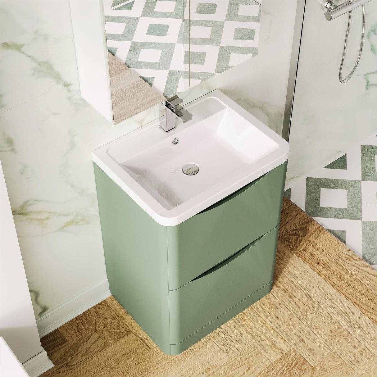 Aquarius Bathrooms Floor Standing Vanity Unit Aquarius Seren 600mm Floor Standing Two Drawer Vanity Unit with Basin