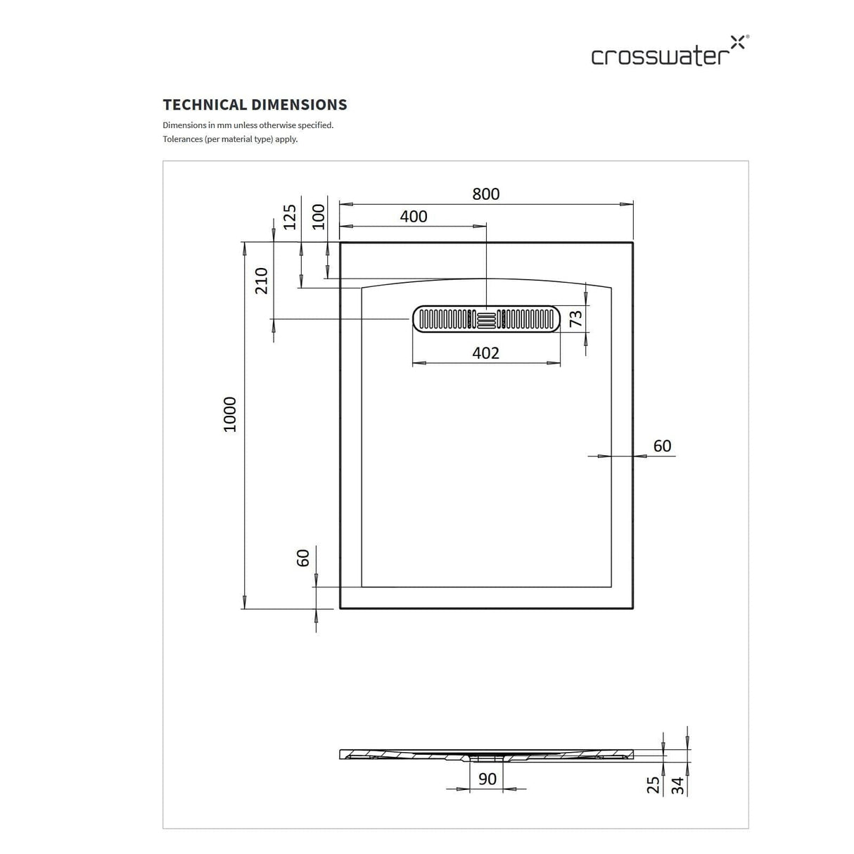 Crosswater Vito Rectangle 25mm Stone Resin Shower Tray