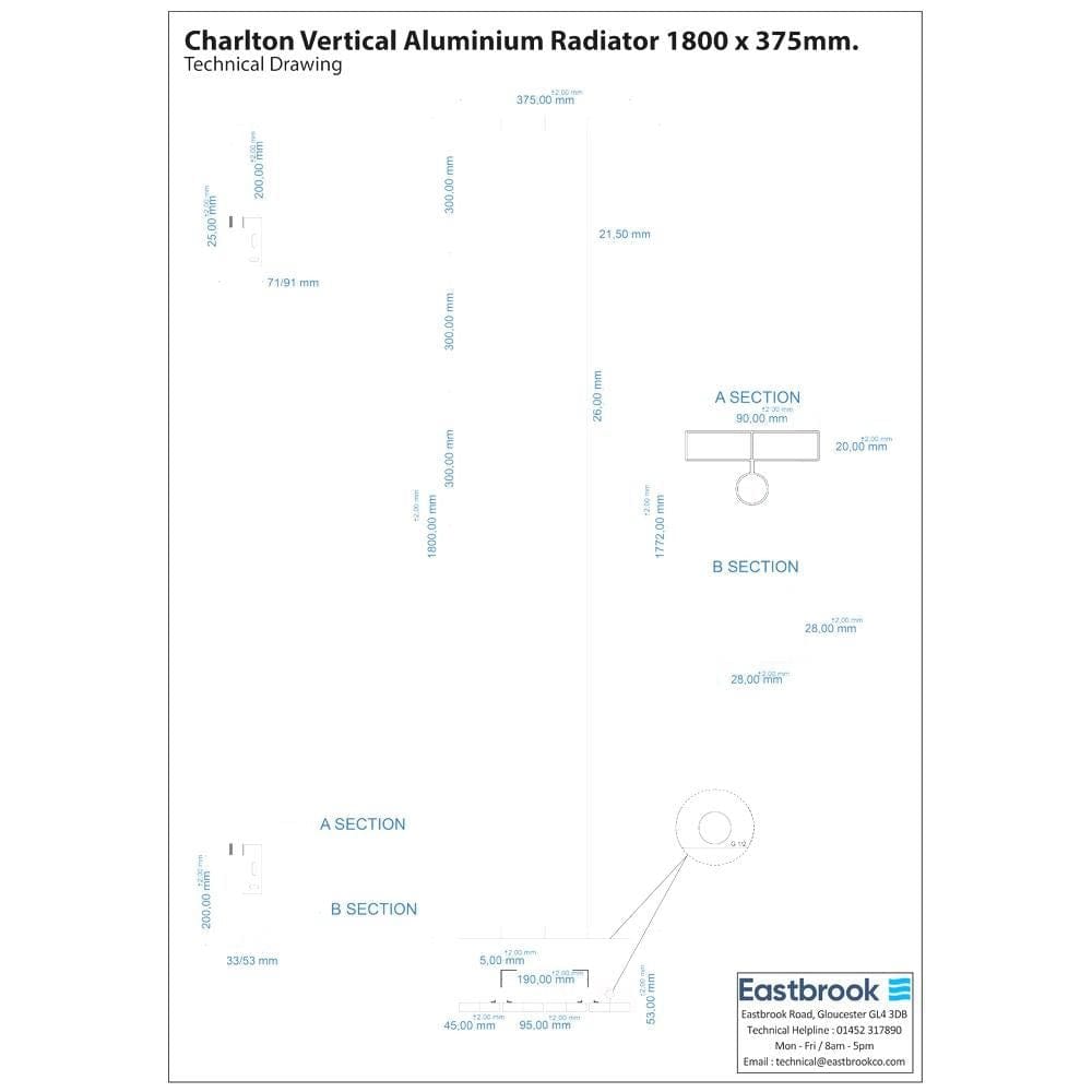 Eastbrook Charlton Vertical Aluminium Designer Radiator in Matt White