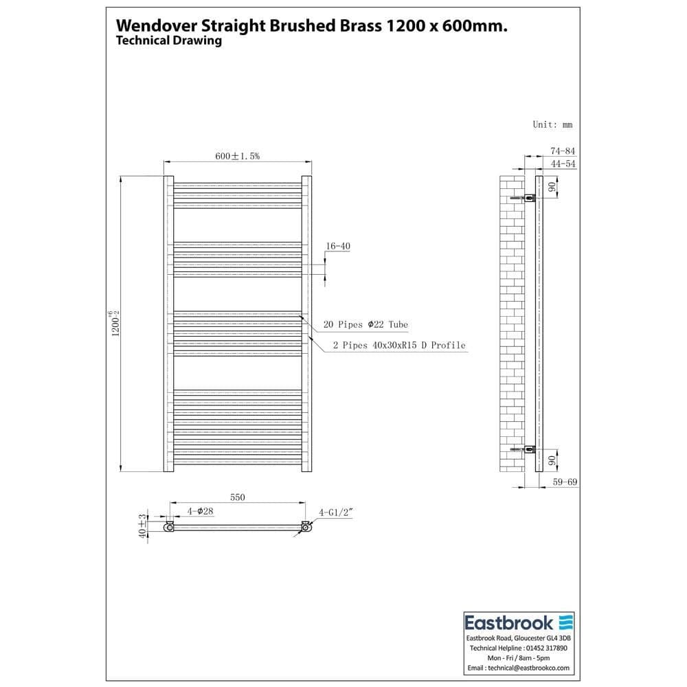 Eastbrook Wendover Straight Heated Towel Rail in Brushed Brass