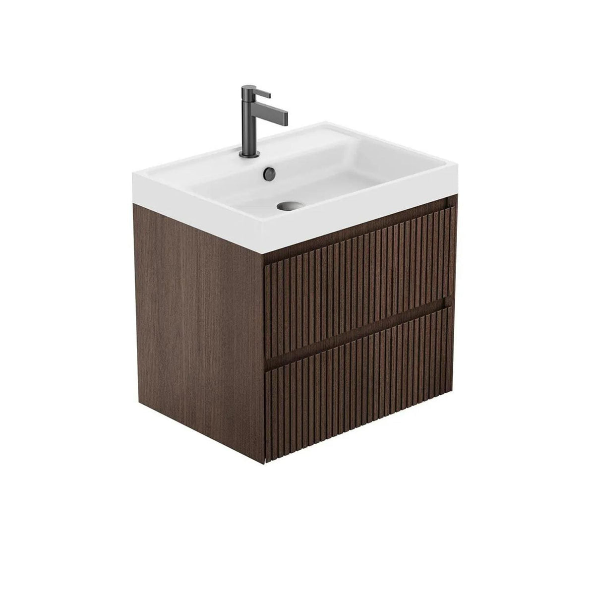 Vado Wall Mounted Vanity Unit Vado Groove Fluted Wall Mounted Two Drawer Vanity Unit with Basin