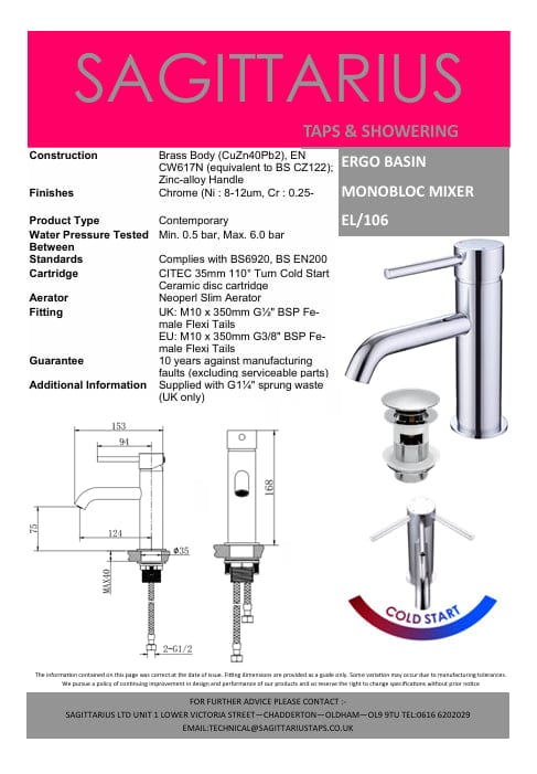 Sagittarius Mono Basin Tap Sagittarius Ergo Monobloc Basin Mixer Tap with Sprung Waste