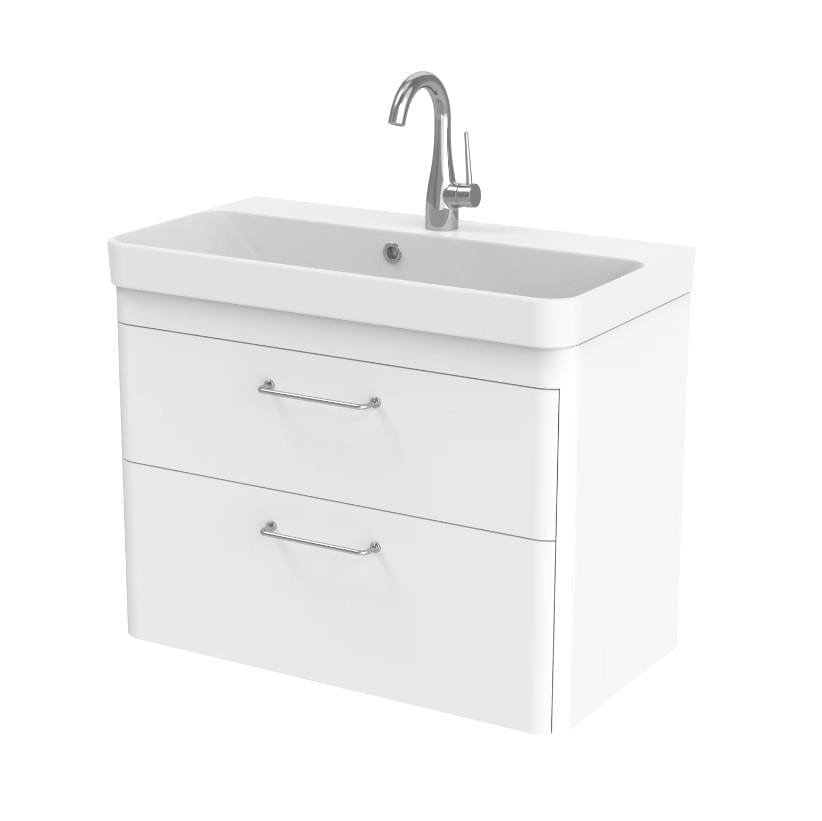 Saneux Wall Mounted Vanity Unit Matte White / 1 Hole Saneux Hyde Vanity Unit With Basin - 700 x 370mm - Two Drawer - Wall Mounted