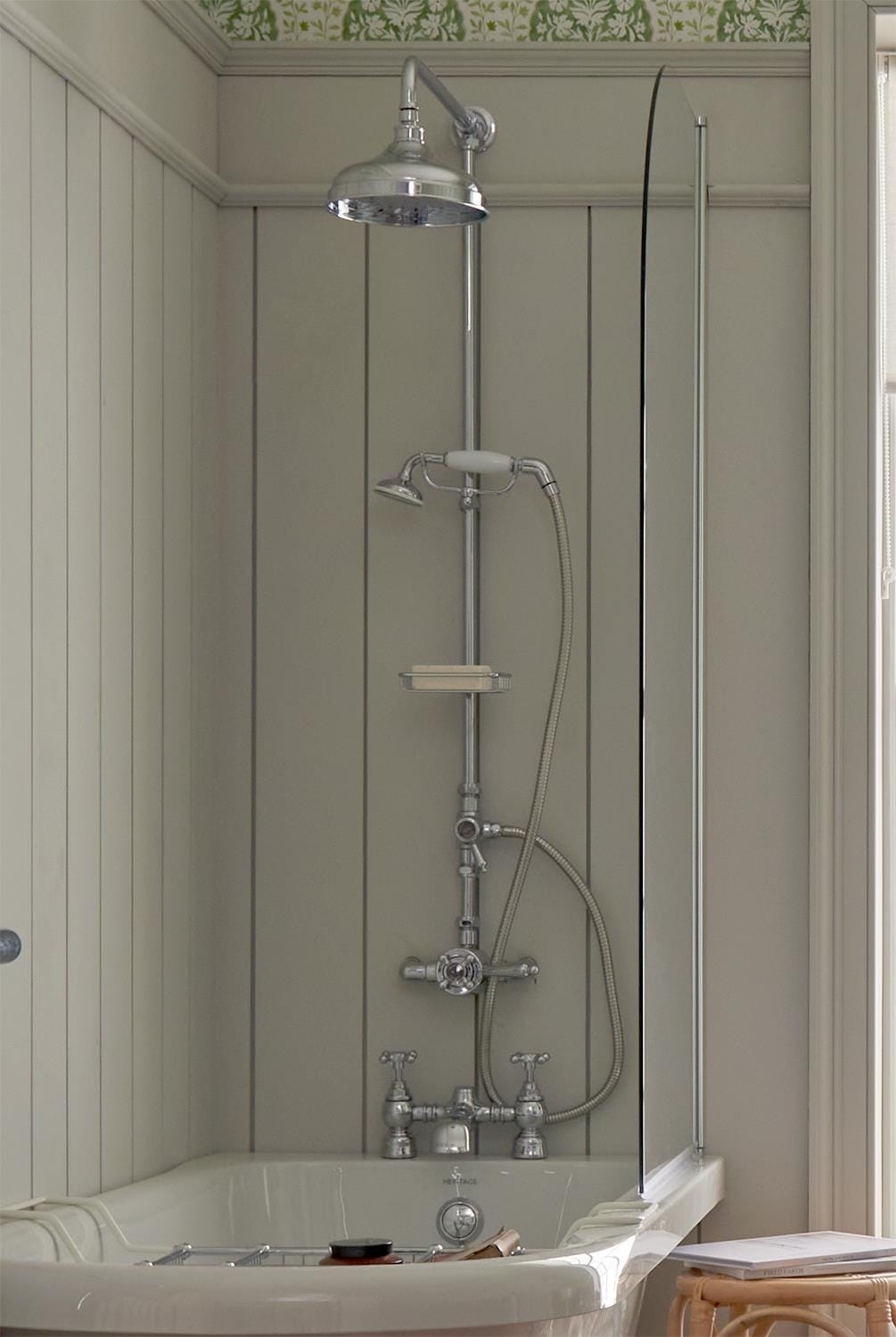 Heritage Shower Set Heritage Trinity Exposed Thermostatic Shower Valve with Shower Head and Fixed Riser Rail Set in Chrome