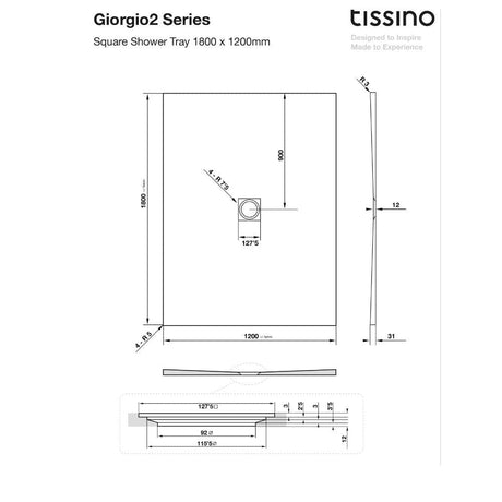 Tissino Rectangle Shower Tray 1800 x 1200mm Tissino Giorgio2 Rectangle Shower Tray in Black Slate
