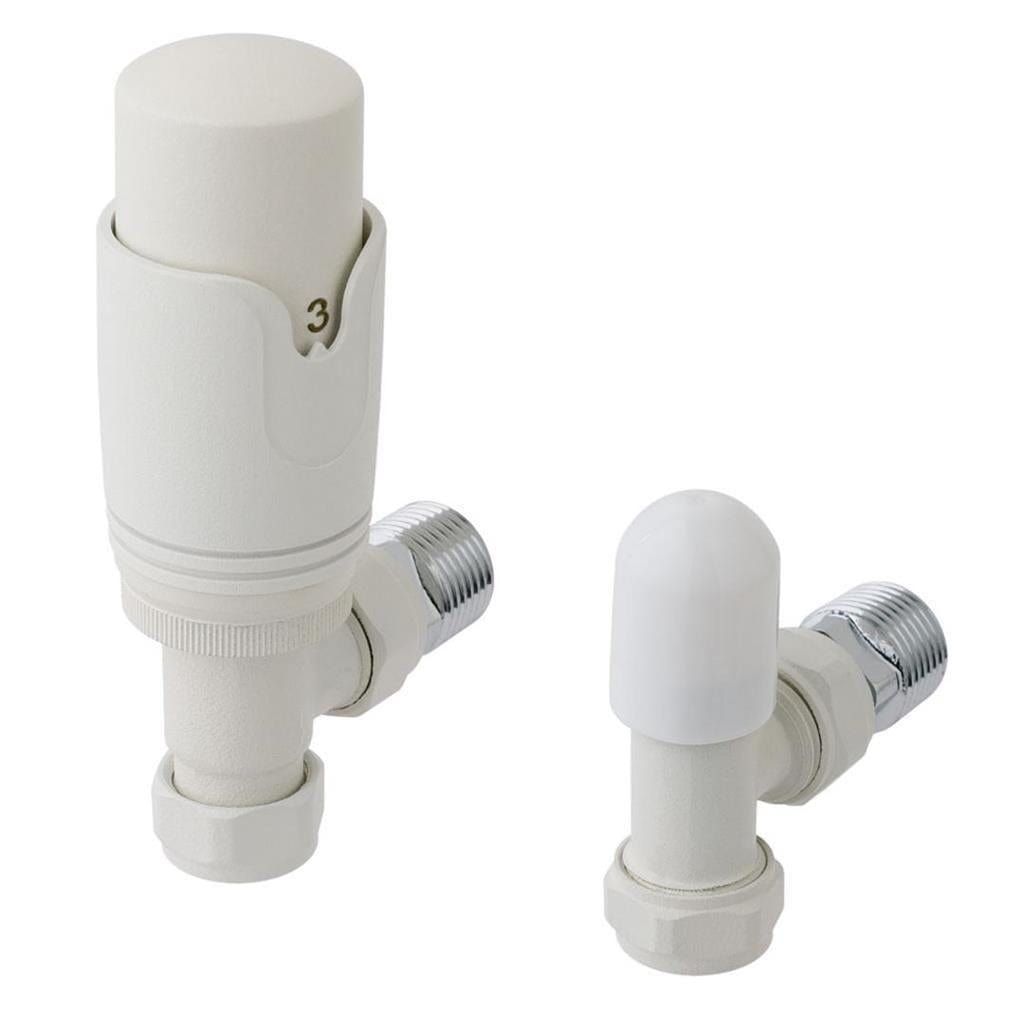 Eastbrook Radiator Valve Matt White Eastbrook Angled Thermostatic Radiator Valve with Lockshield 15mm (Pair)