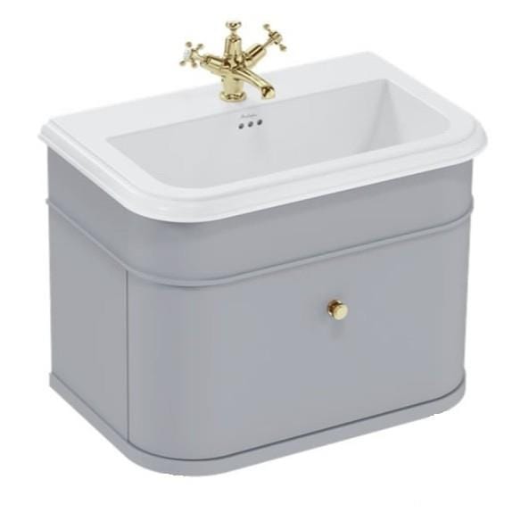 Burlington Wall Mounted Vanity Unit Classic Grey / Ceramic Basin - 1 Tap Hole / Gold Burlington Chalfont 750mm Wall Mounted Single Drawer Vanity Unit with Basin