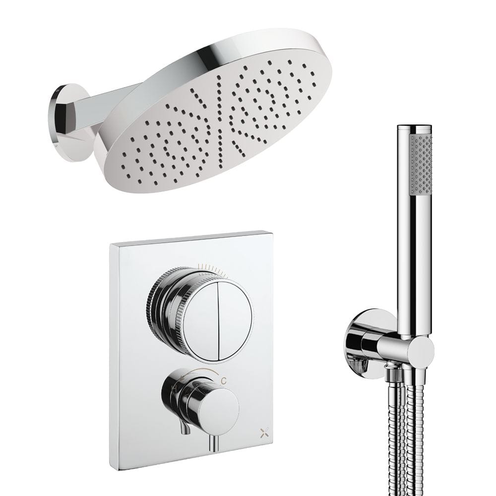 UK Bathroom Store Concealed Shower Set Chrome Crosswater Crossbox Push Shower Set 6 - 2 Outlet with Revive Steel Overhead Shower and Pencil Handset
