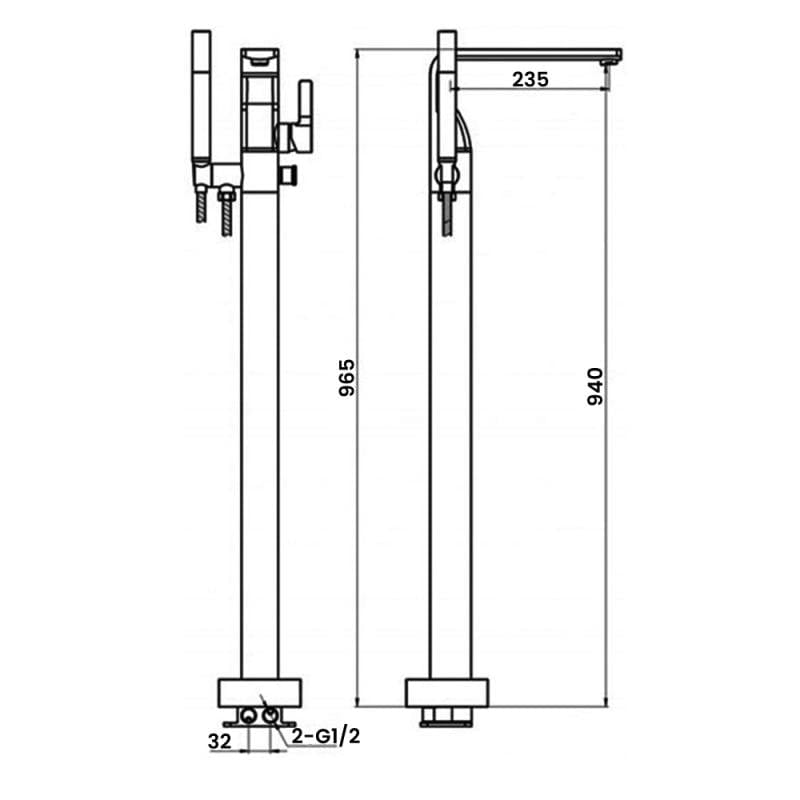 JTP Freestanding Bath Filler JTP Curve Single Lever Floor Standing Bath Shower Mixer with Kit - Chrome