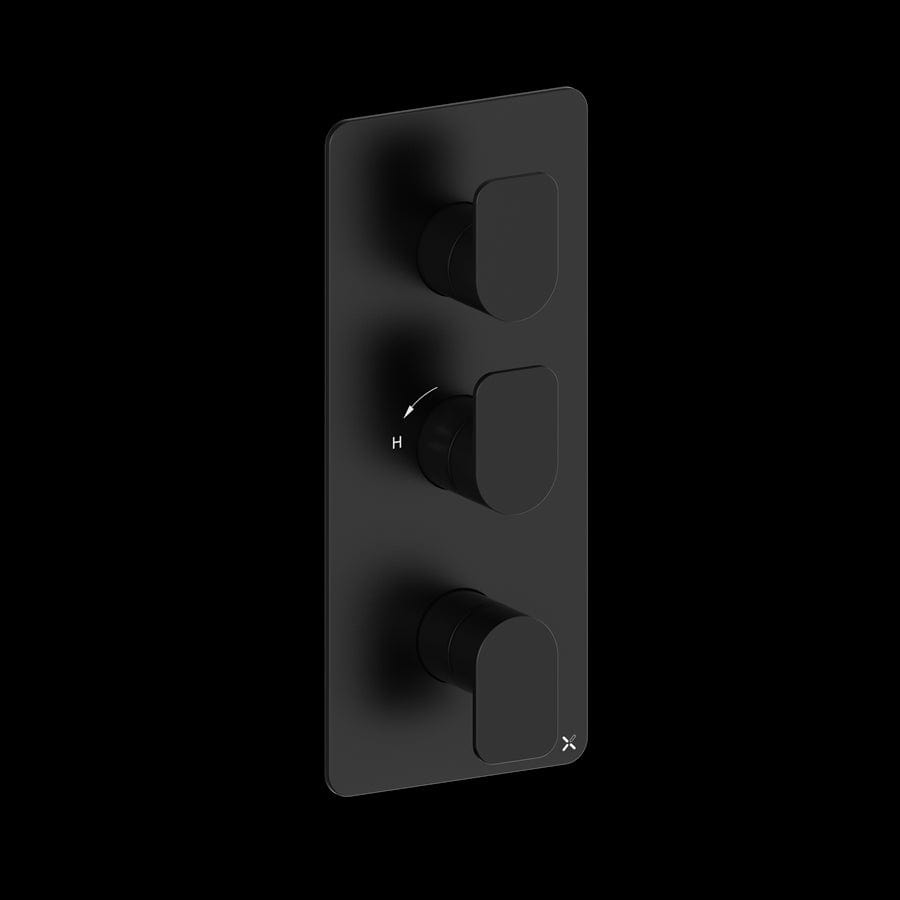 Crosswater Concealed Shower Valve Matt Black Crosswater Fuse 2 Outlet, 3 Handle Vertical Concealed Shower Valve