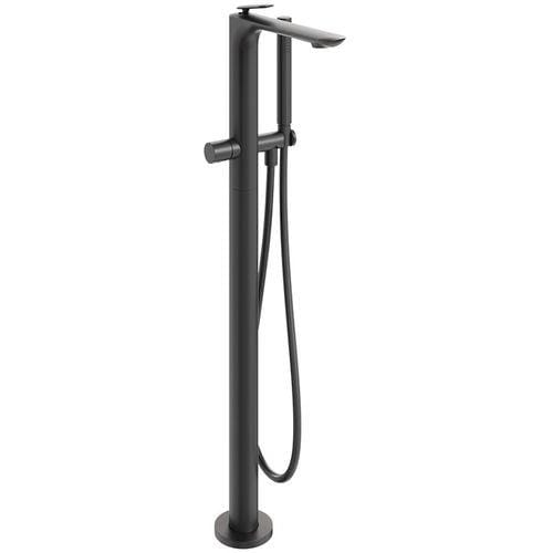 Clearwater Freestanding Bath Filler Matt Black Clearwater Huck Floor Standing Bath Shower Mixer with Shower Kit